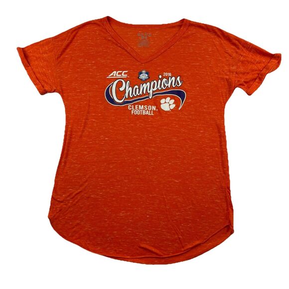 Clemson Tigers Football 2016 V Neck Rolled Sleeve T Shirt Womens XL Orange - Picture 1 of 5